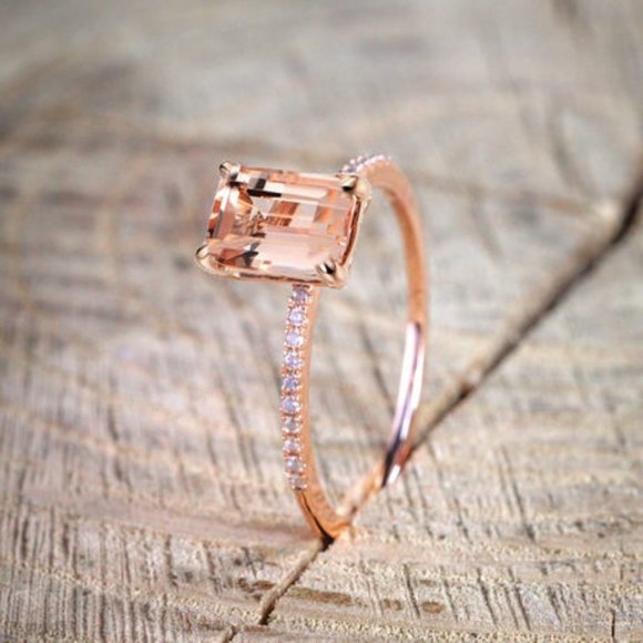 NEW 18K Rose Gold Diamond Morganite 2PC  Ring Set - Picture 3 of 4